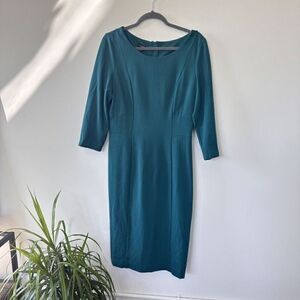 Talbots Women's Teal Knit Dress 3/4 Sleeve Career Exposed Zipper Size 10